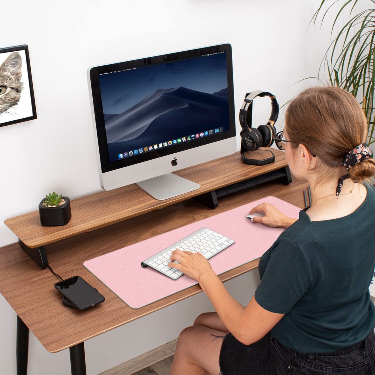 Desk Mat Large Protector Pad - Multifunctional Dual-Sided Office Desk Pad,Smooth Surface Soft Mouse Pad, Waterproof Desk Mat for Desktop, Pu Leather Desk Cover for Office/Home(Pink, 23.6" X 13.7")