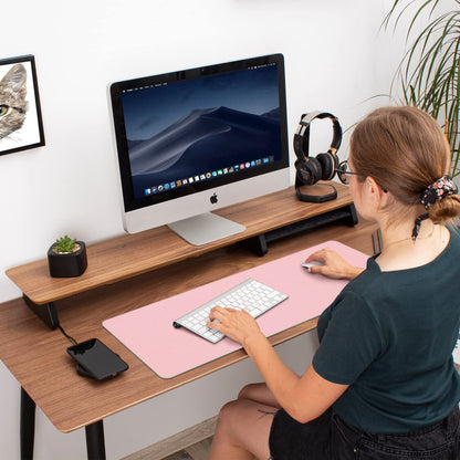 Desk Mat Large Protector Pad - Multifunctional Dual-Sided Office Desk Pad,Smooth Surface Soft Mouse Pad, Waterproof Desk Mat for Desktop, Pu Leather Desk Cover for Office/Home(Pink, 23.6" X 13.7")