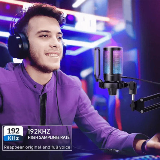Gaming Microphone, RGB Condenser Mic with Touch Mute & Gain Knob